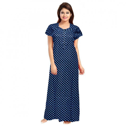 Amfyn Women's Cotton Printed Maxi Nighty (Blue)