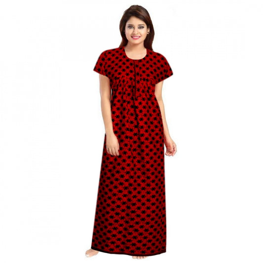 Amfyn Women's Cotton Printed Maxi Nighty (Red)