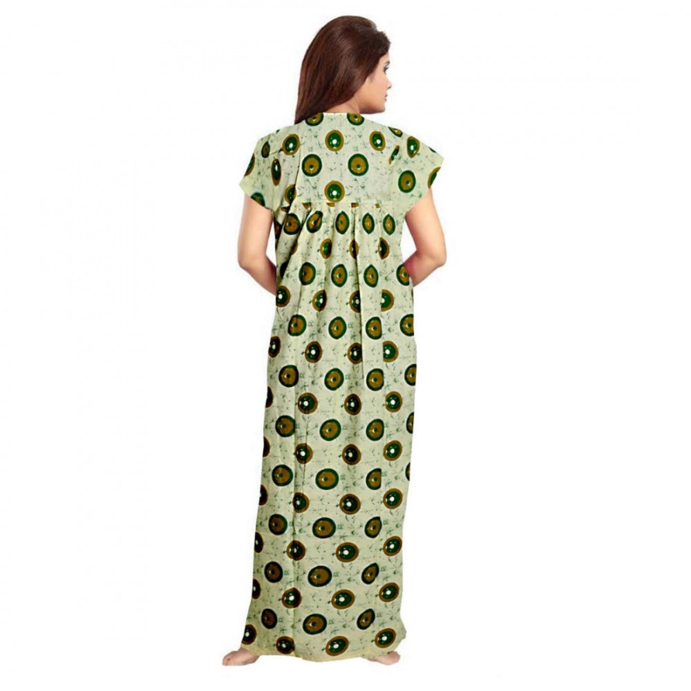 Amfyn Women's Cotton Printed Maxi Nighty (Green)