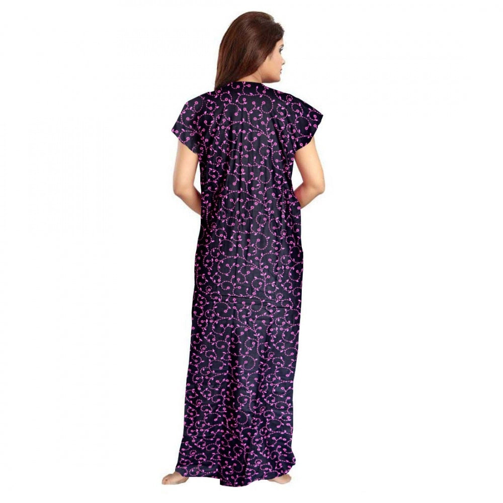 Amfyn Women's Cotton Printed Maxi Nighty (Purple)