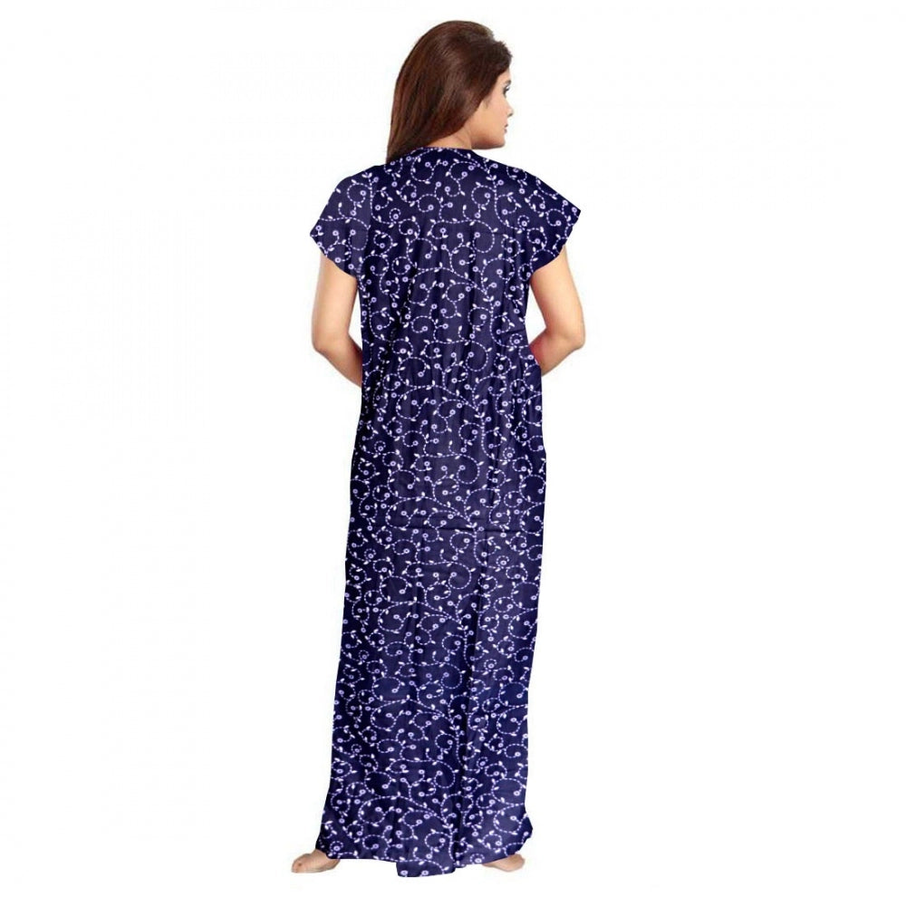 Amfyn Women's Cotton Printed Maxi Nighty (Blue)