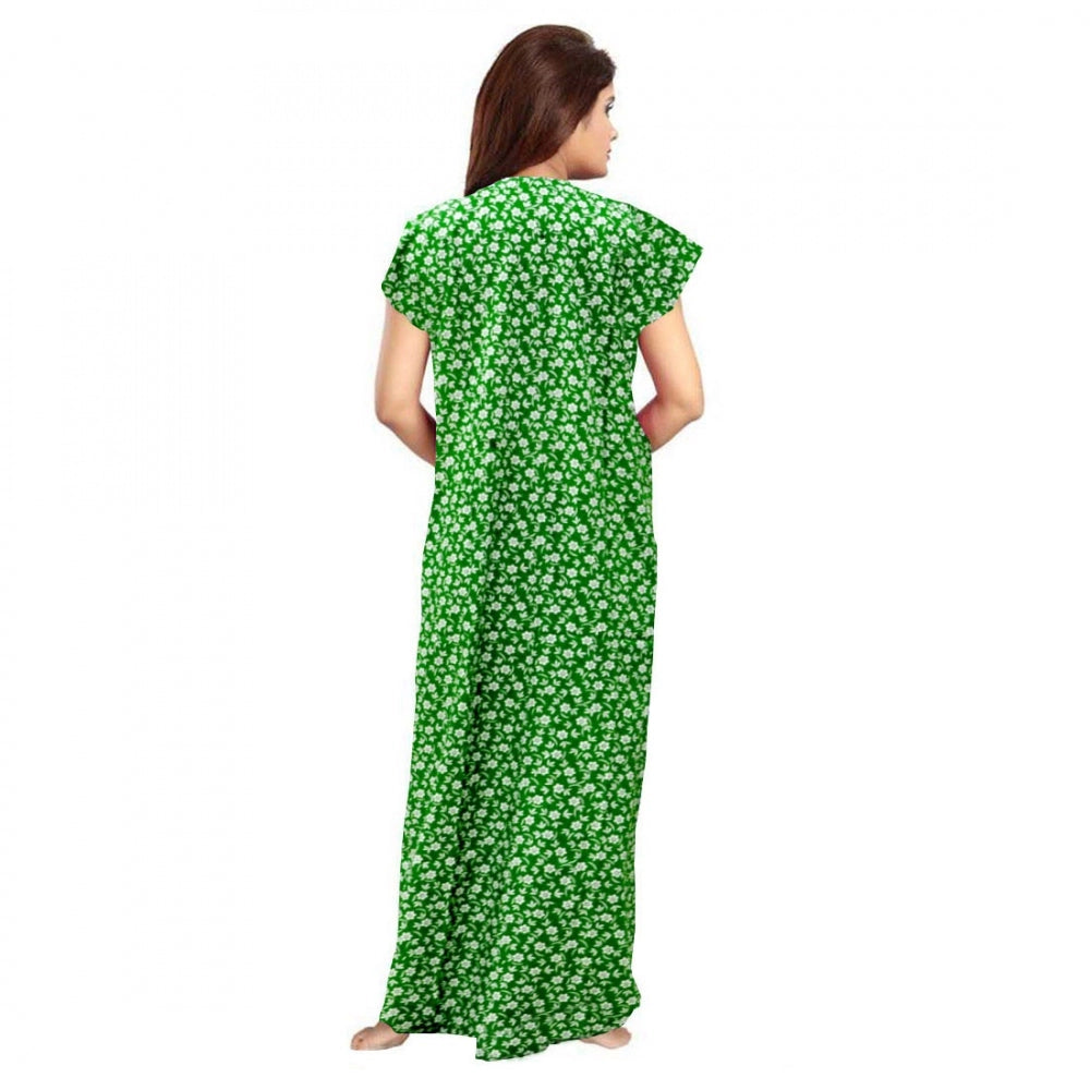 Amfyn Women's Cotton Printed Maxi Nighty (Green)