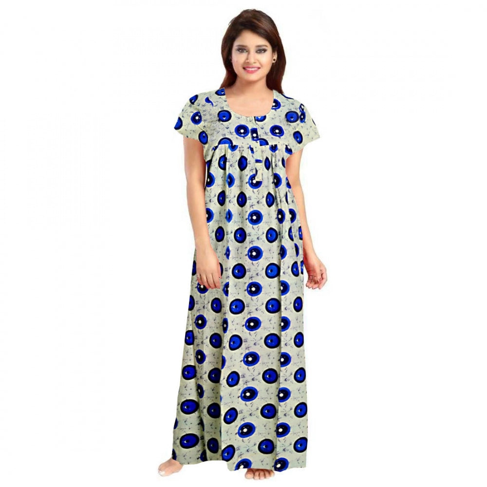 Amfyn Women's Cotton Printed Maxi Nighty (Off White)