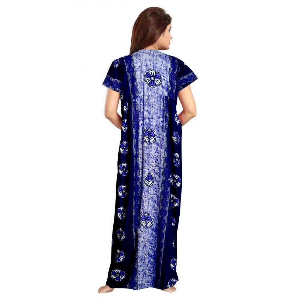 Amfyn Women's Cotton Printed Maxi Nighty (Blue)