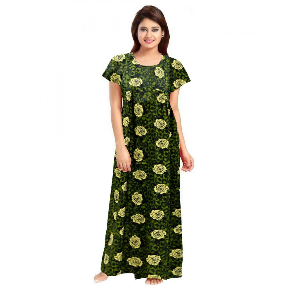 Amfyn Women's Cotton Printed Maxi Nighty (Green)