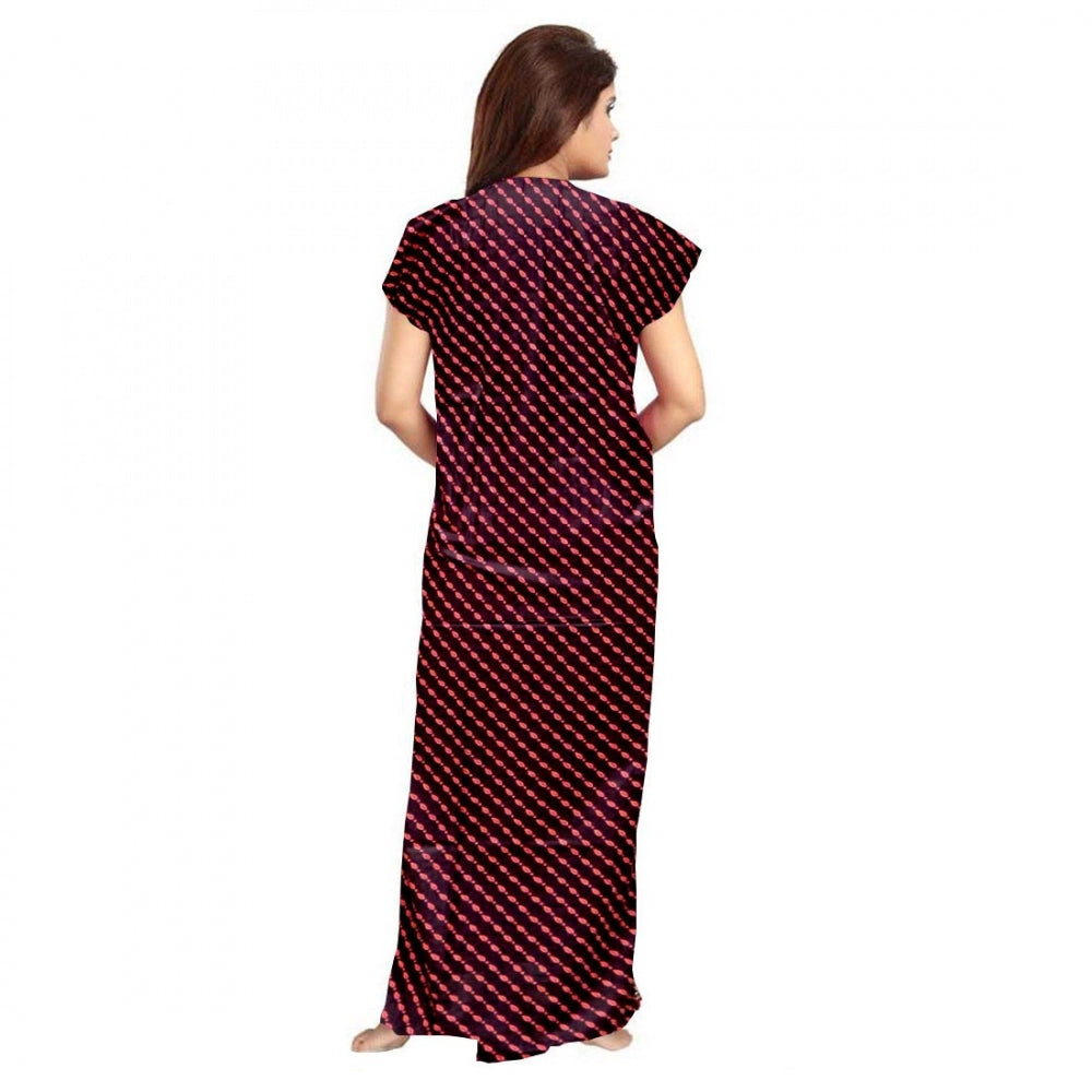 Amfyn Women's Cotton Printed Maxi Nighty (Brown)