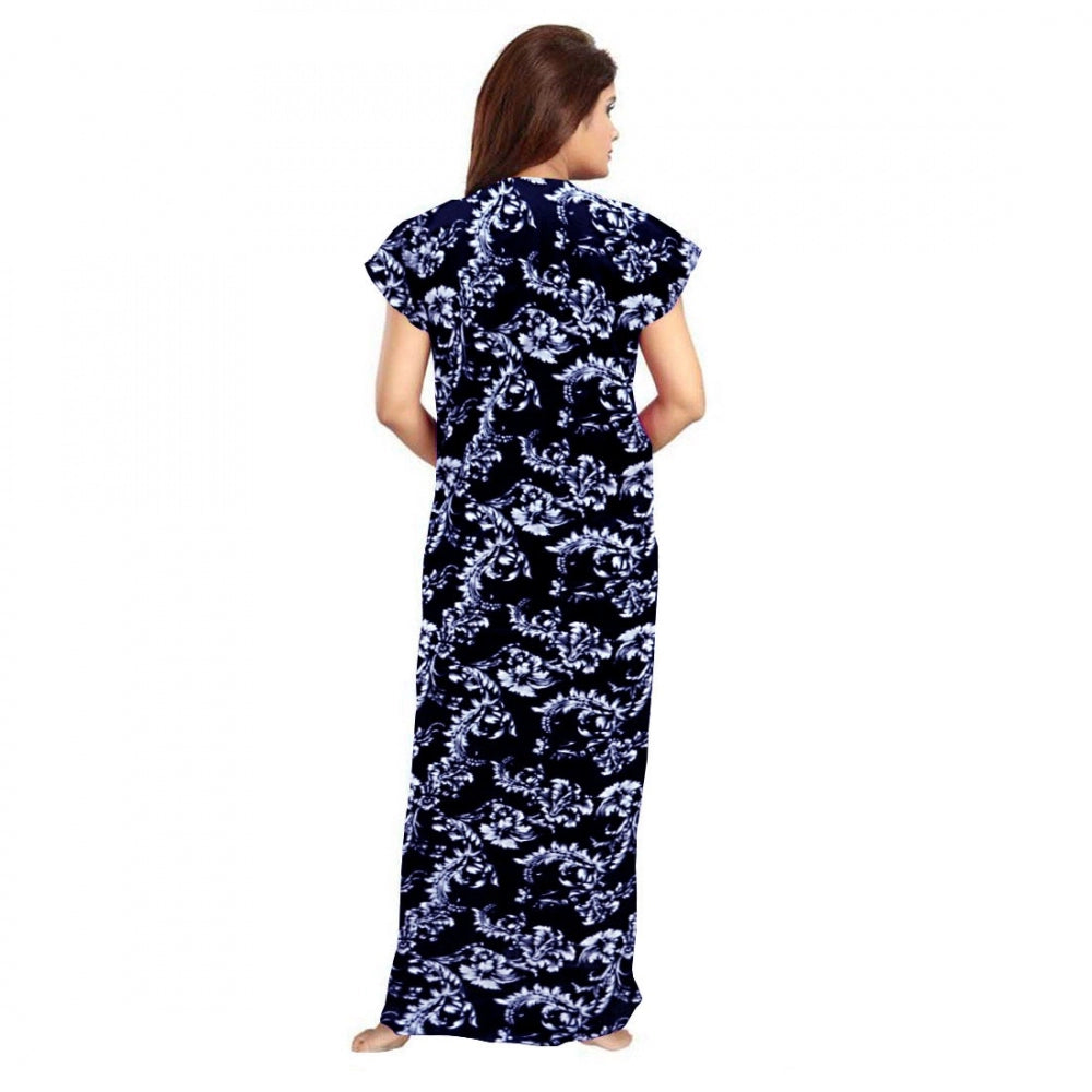 Amfyn Women's Cotton Printed Maxi Nighty (Blue)