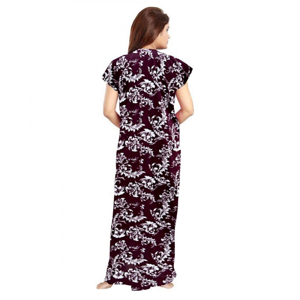 Amfyn Women's Cotton Printed Maxi Nighty (Wine)