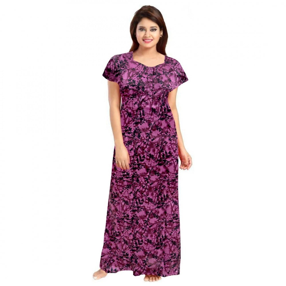 Amfyn Women's Cotton Printed Maxi Nighty (Wine)