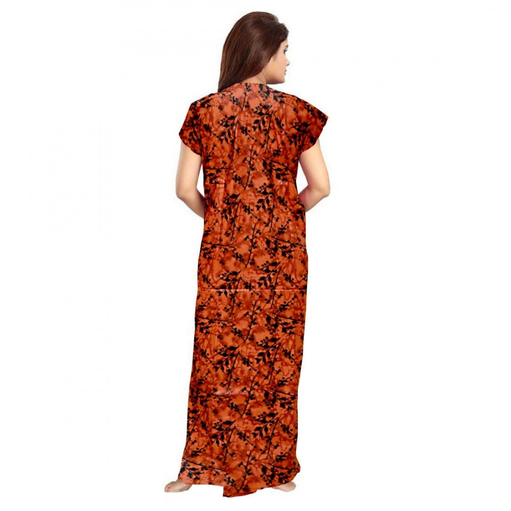 Amfyn Women's Cotton Printed Maxi Nighty (Orange)