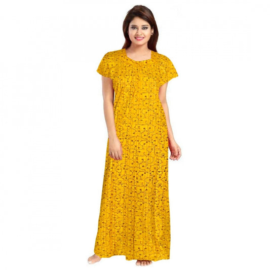 Amfyn Women's Cotton Printed Maxi Nighty (Yellow)