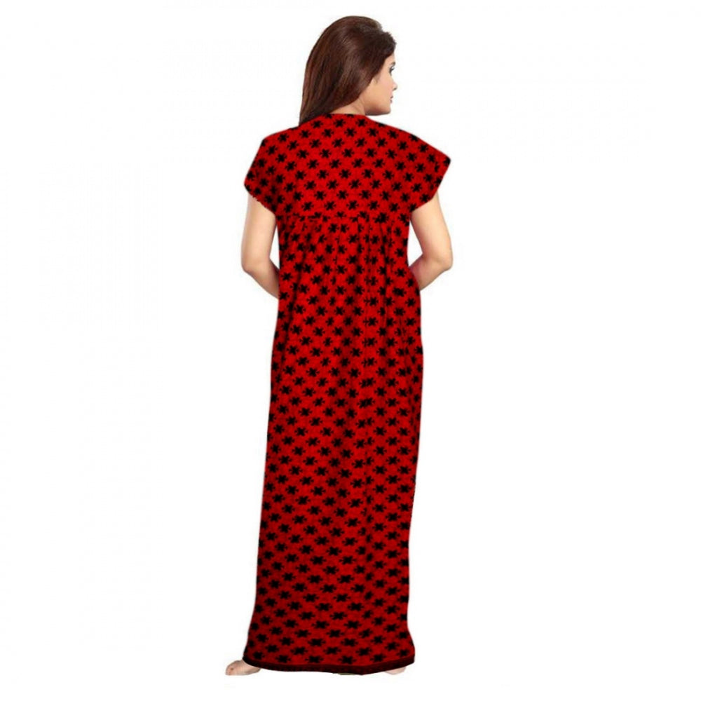 Amfyn Women's Cotton Printed Maxi Nighty (Red)