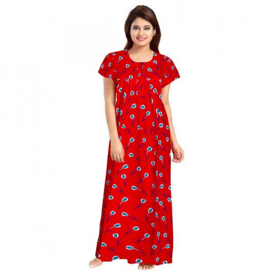 Amfyn Women's Cotton Printed Maxi Nighty (Red)