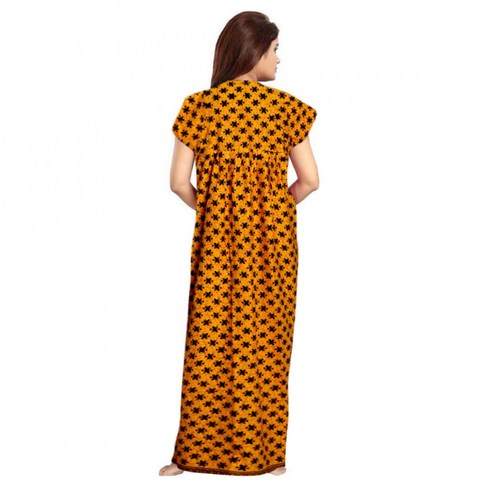 Amfyn Women's Cotton Printed Maxi Nighty (Mustard)