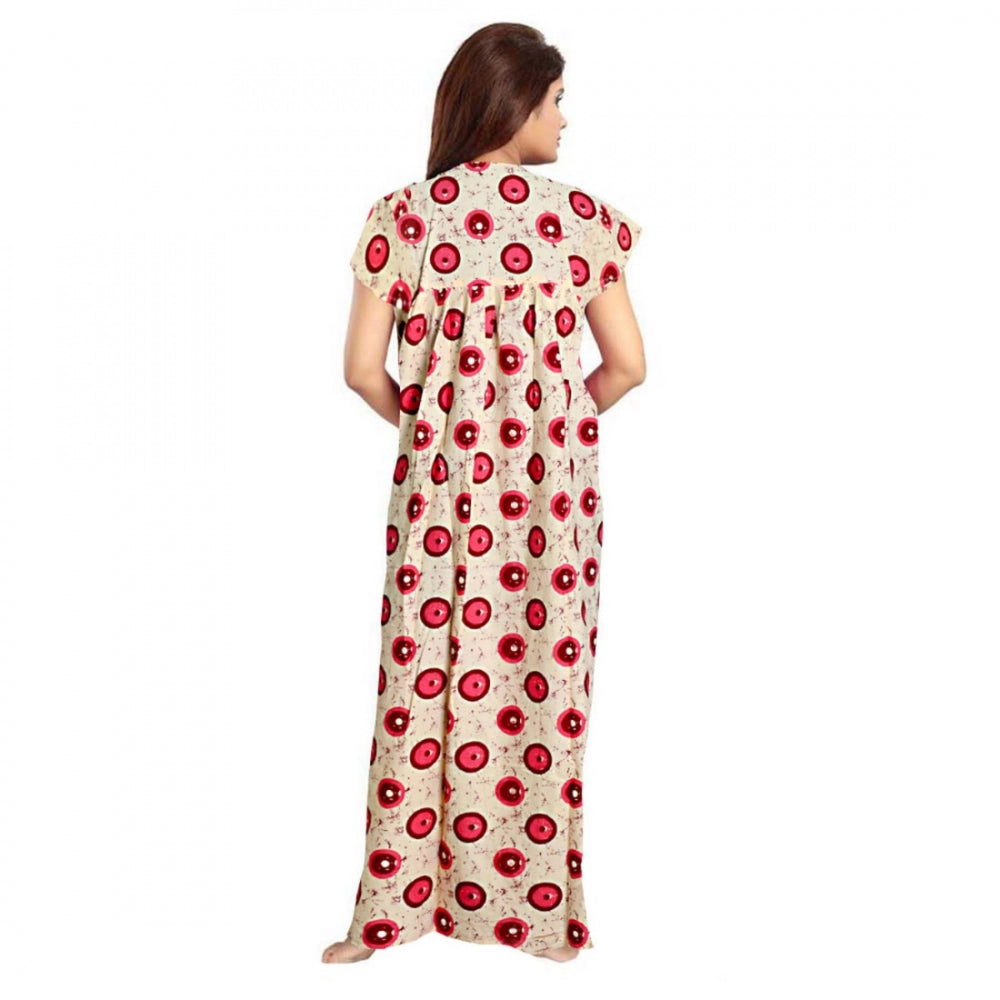 Amfyn Women's Cotton Printed Maxi Nighty (Red)