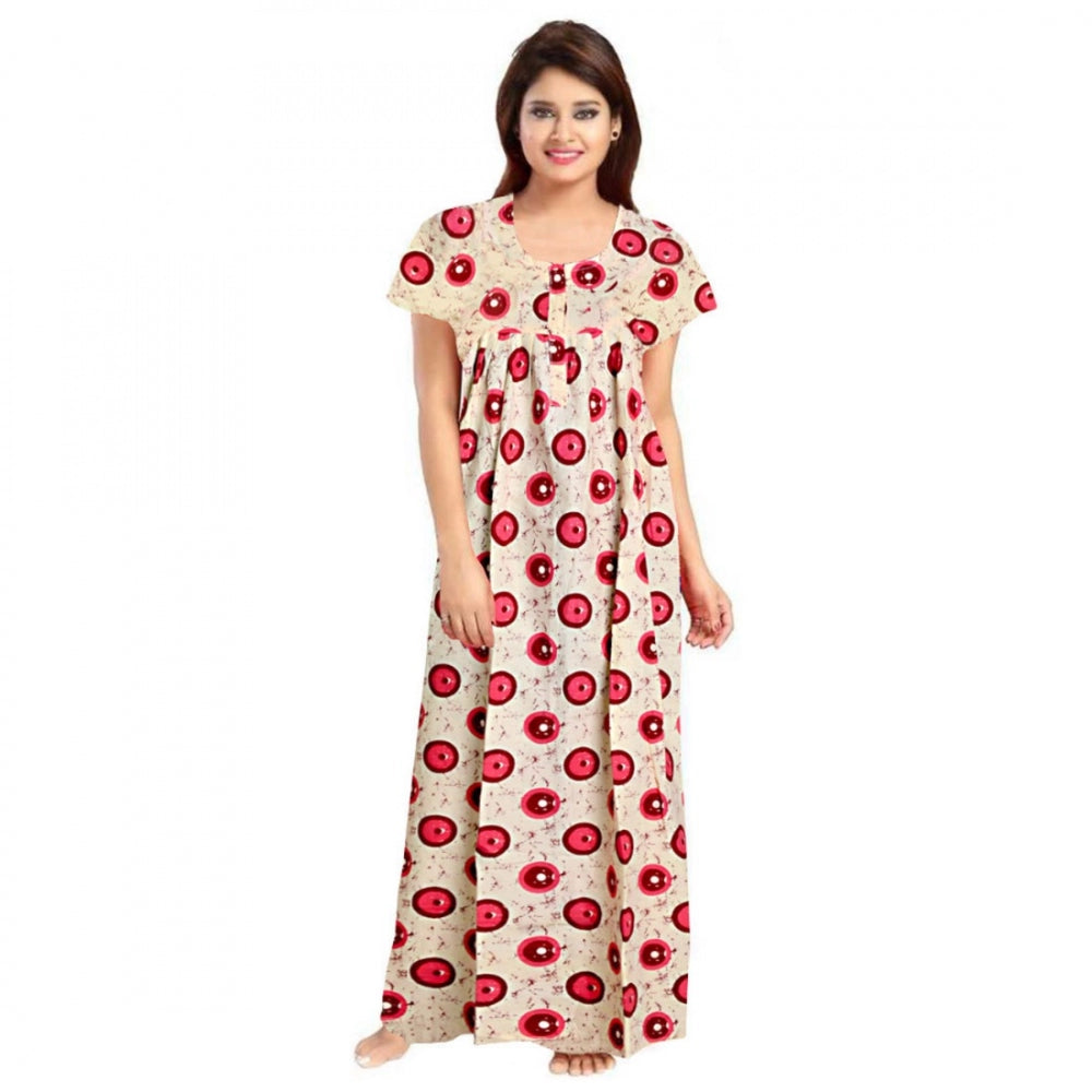 Amfyn Women's Cotton Printed Maxi Nighty (Red)