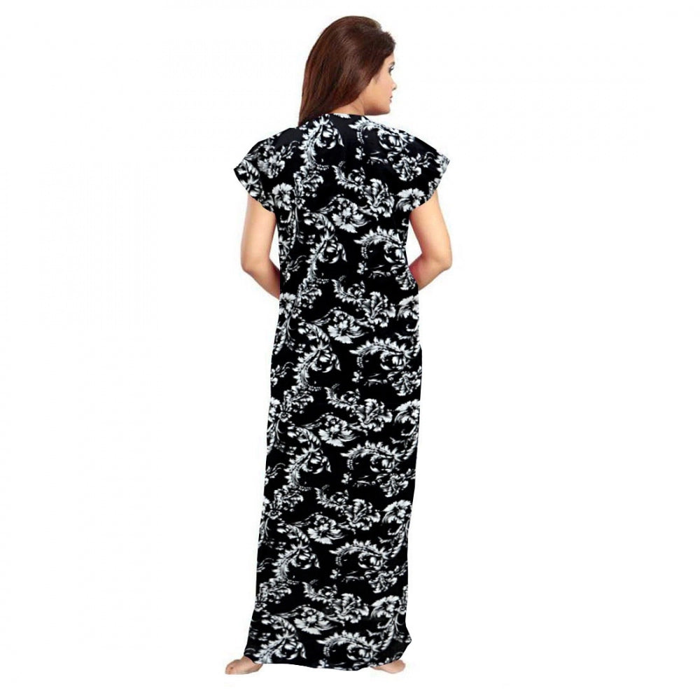 Amfyn Women's Cotton Printed Maxi Nighty (Black)