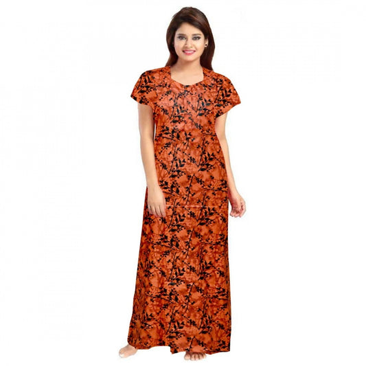 Amfyn Women's Cotton Printed Maxi Nighty (Orange)