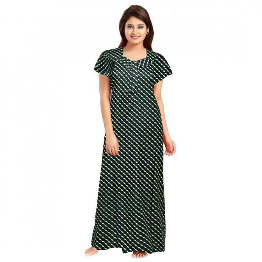 Amfyn Women's Cotton Printed Maxi Nighty (Green)