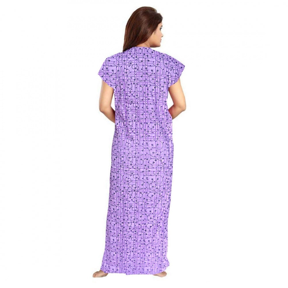 Fashion Women's Cotton Printed Maxi Nighty (Lavendar)