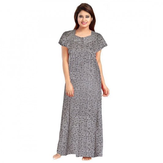 Amfyn Women's Cotton Printed Maxi Nighty (Grey)