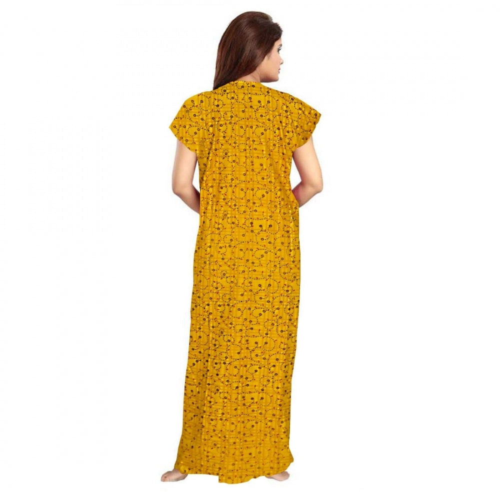 Amfyn Women's Cotton Printed Maxi Nighty (Yellow)