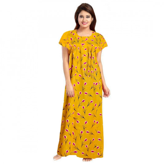 Amfyn Women's Cotton Printed Maxi Nighty (Yellow)