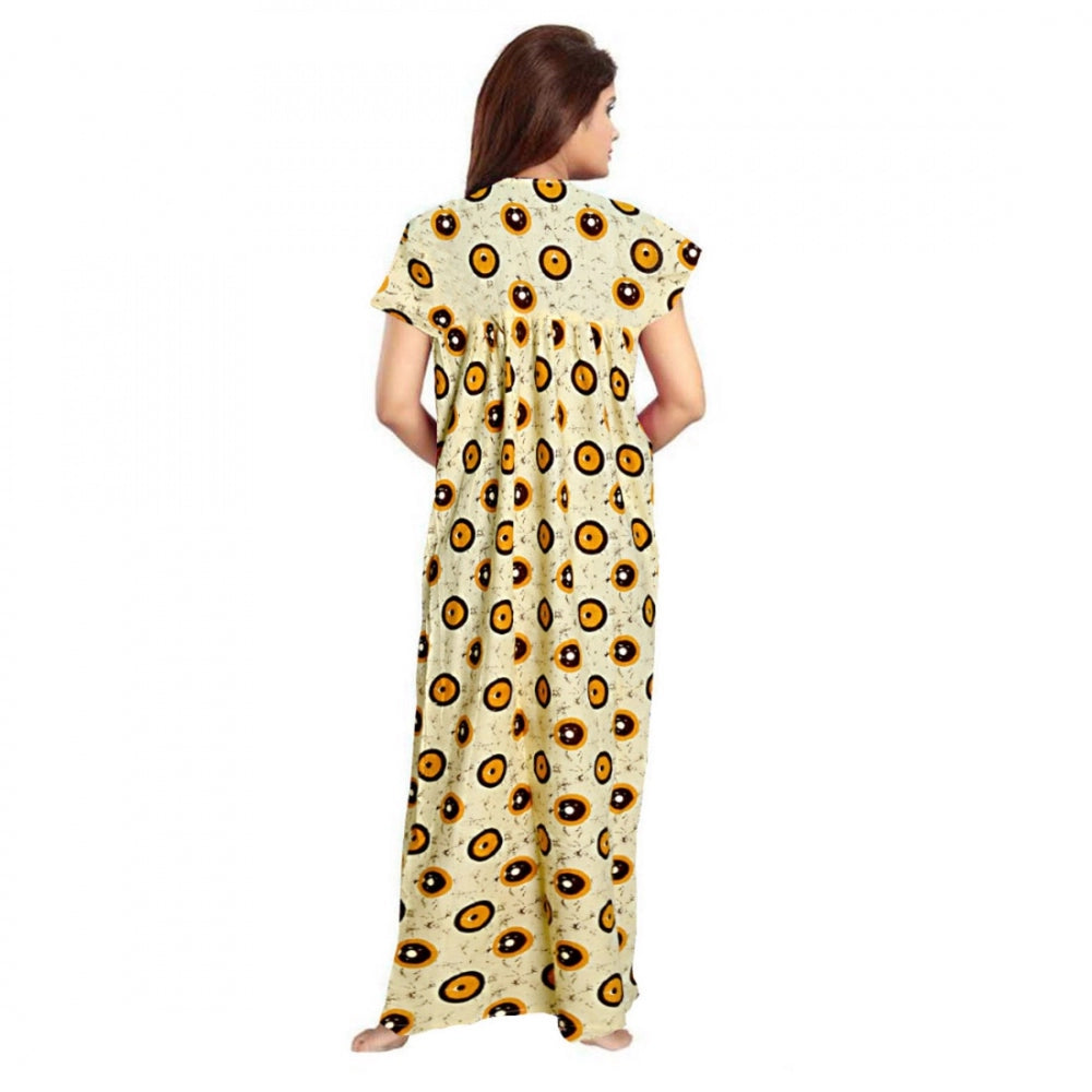 Amfyn Women's Cotton Printed Maxi Nighty (Off White)