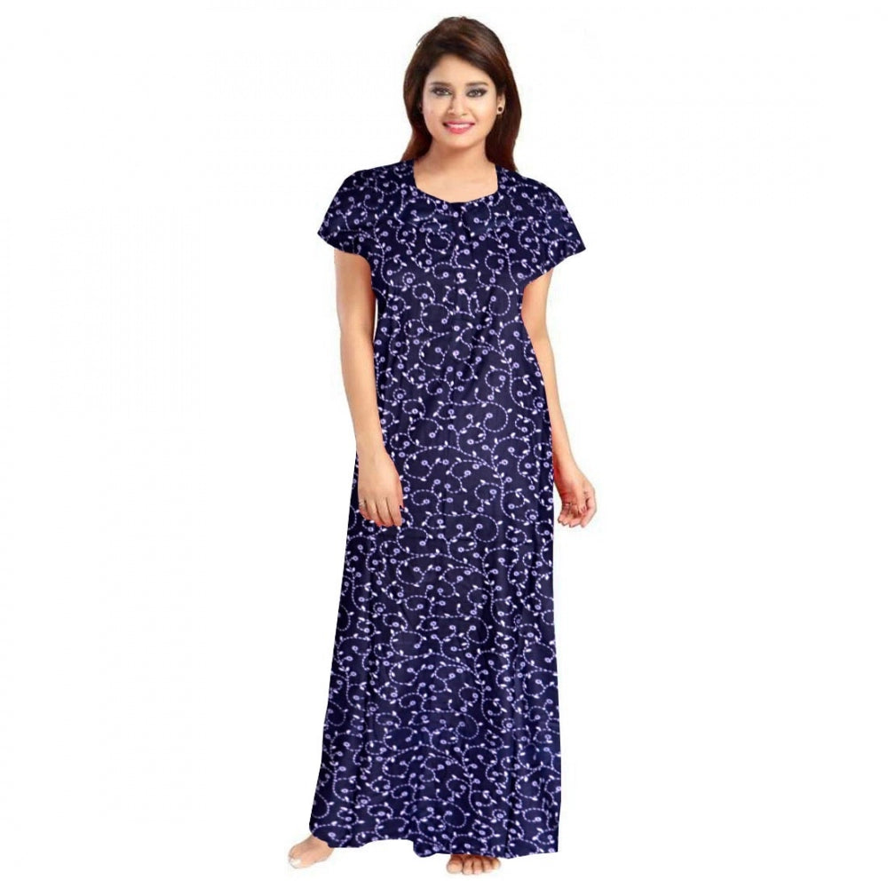 Amfyn Women's Cotton Printed Maxi Nighty (Blue)