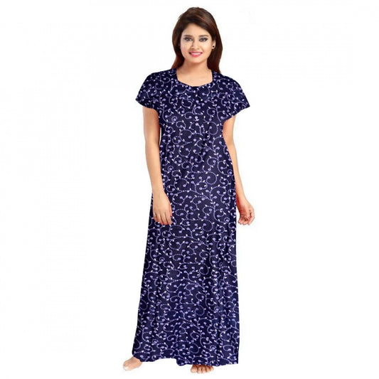 Amfyn Women's Cotton Printed Maxi Nighty (Blue)