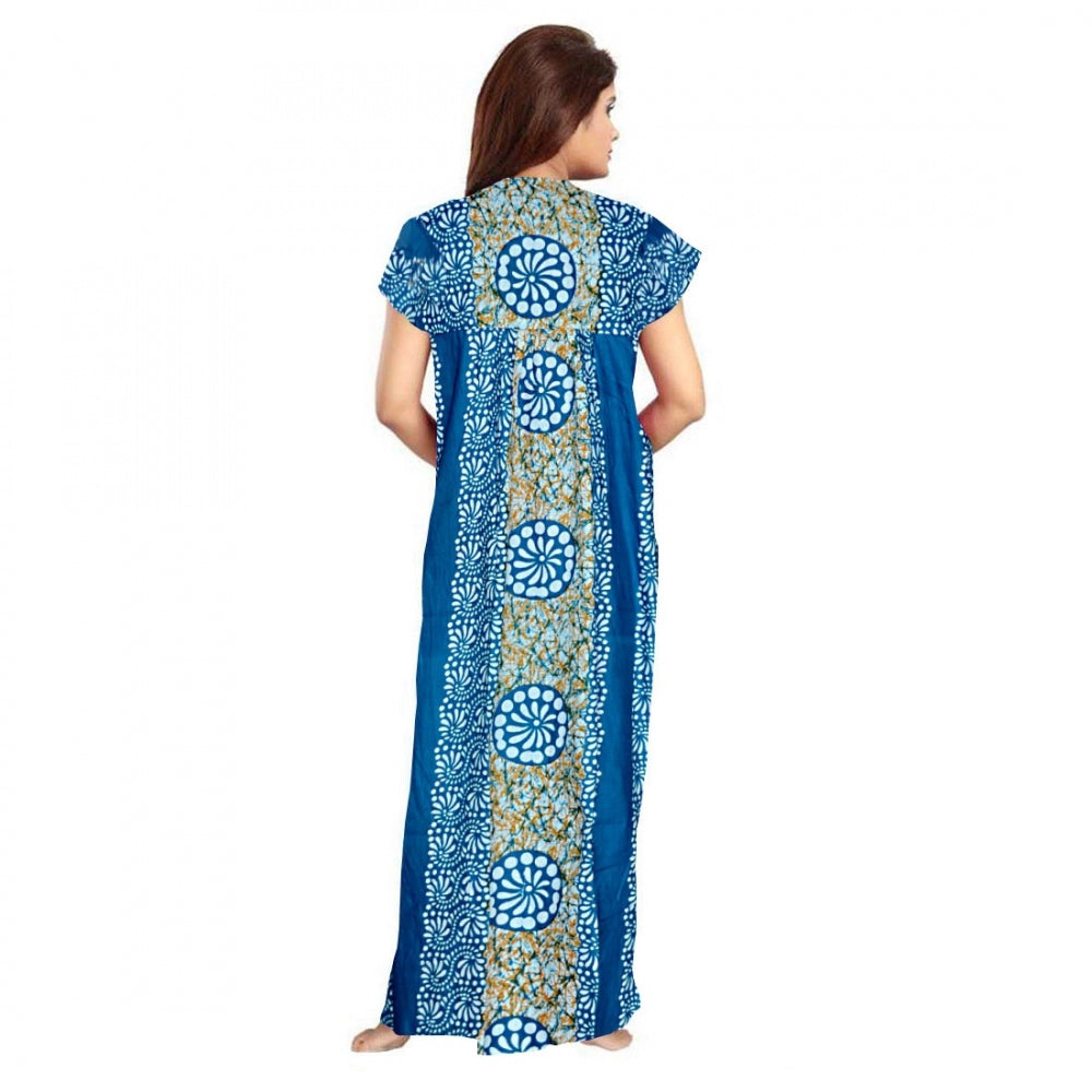 Amfyn Women's Cotton Printed Maxi Nighty (Blue)