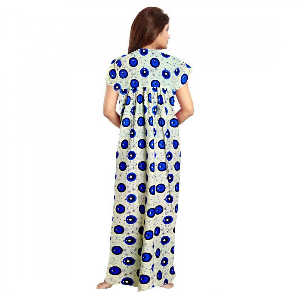 Amfyn Women's Cotton Printed Maxi Nighty (Off White)