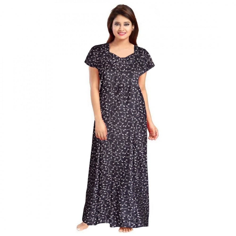 Fashion Women's Cotton Printed Maxi Nighty (Greay)