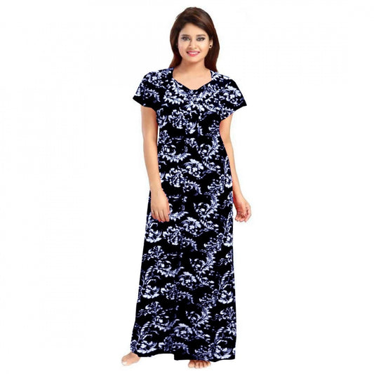 Amfyn Women's Cotton Printed Maxi Nighty (Blue)