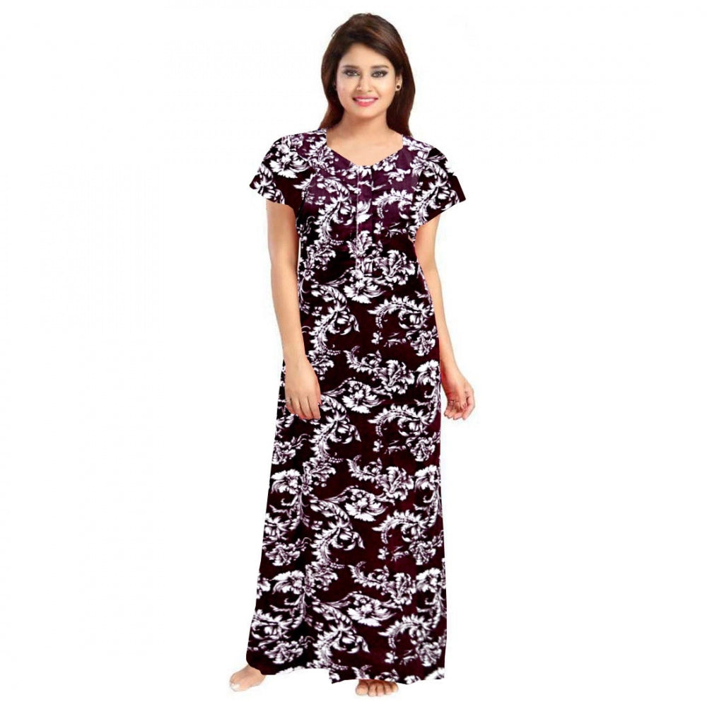 Amfyn Women's Cotton Printed Maxi Nighty (Wine)