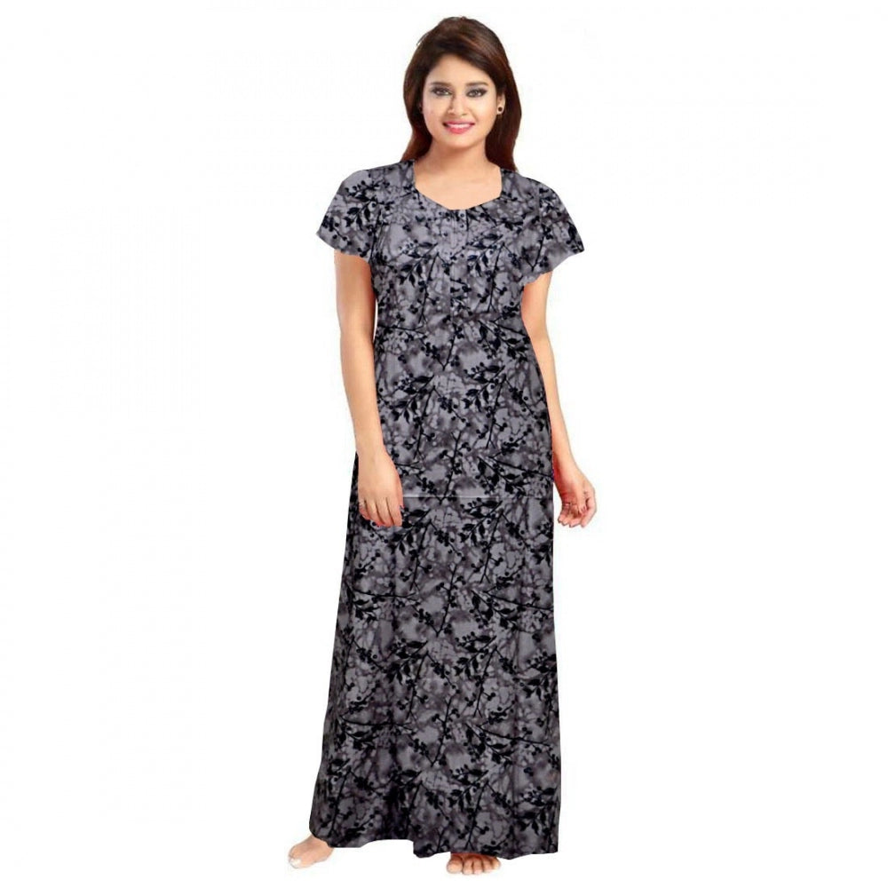 Fashion Women's Cotton Printed Maxi Nighty (Greay)