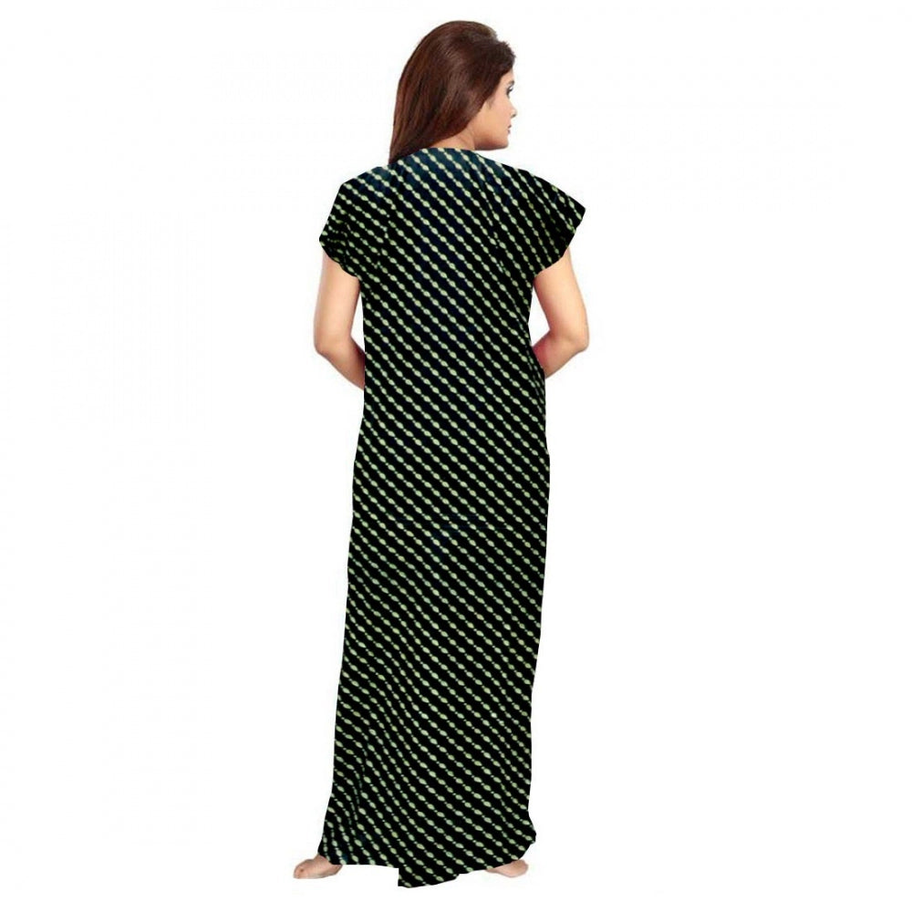 Amfyn Women's Cotton Printed Maxi Nighty (Green)