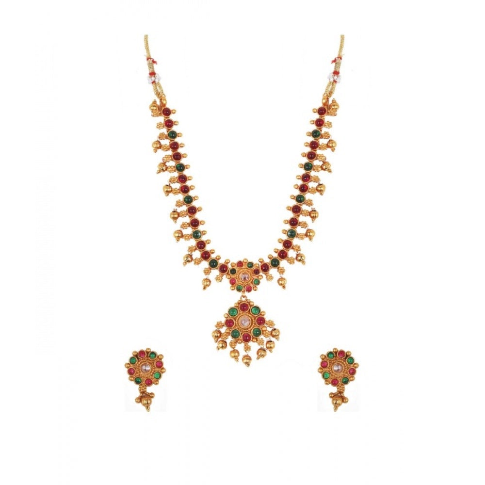 Fashion Women's Elegent Brass Kempu Chain Jewellery Set (Multi Color, Free Size)