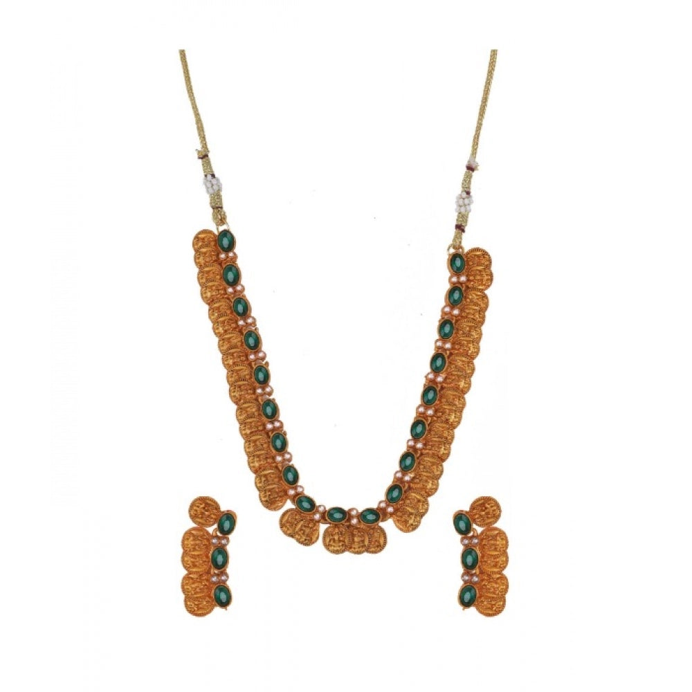 Fashion Women's Elegent Laxmi Coin Shape Jewellery Chowker Set (Green, Free Size)