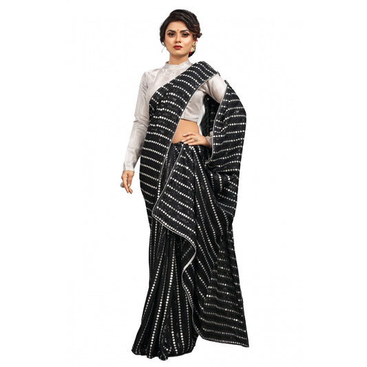 Amfyn Women's Vichitra Saree with Blouse (Silver, 5-6 Mtrs)