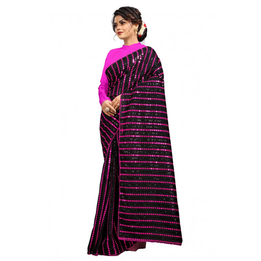 Amfyn Women's Vichitra Saree with Blouse (Pink, 5-6 Mtrs)