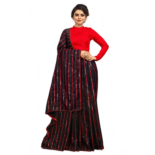 Amfyn Women's Vichitra Saree with Blouse (Red, 5-6 Mtrs)