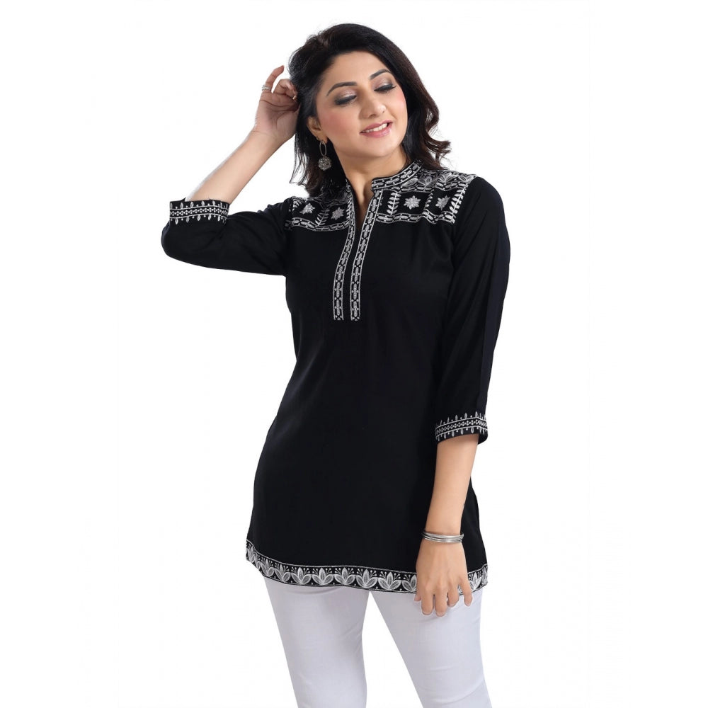 Amfyn Women's 3/4th Sleeve Viscose Tunic Short Top (Black)