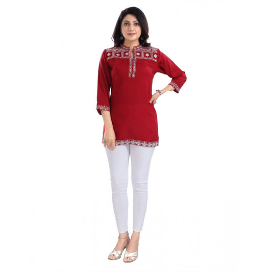 Amfyn Women's 3/4th Sleeve Viscose Tunic Short Top (Red)