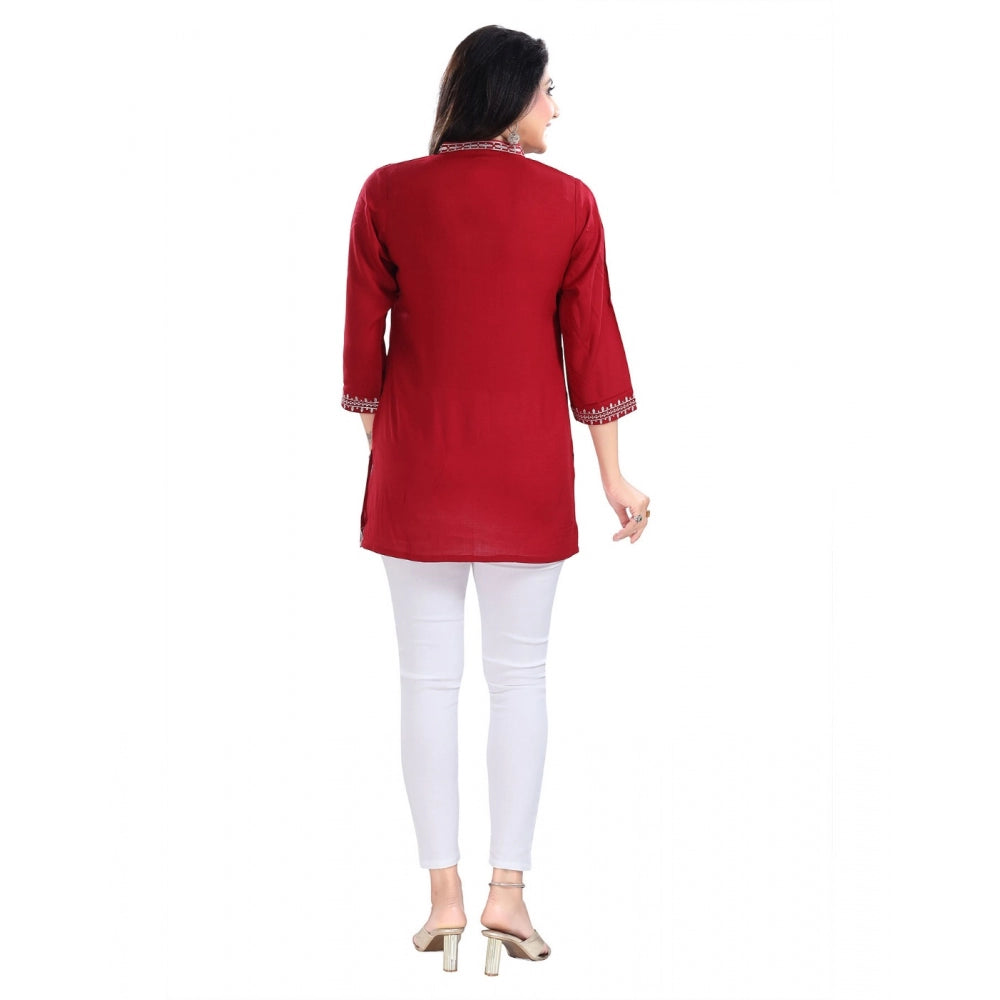 Amfyn Women's 3/4th Sleeve Viscose Tunic Short Top (Red)