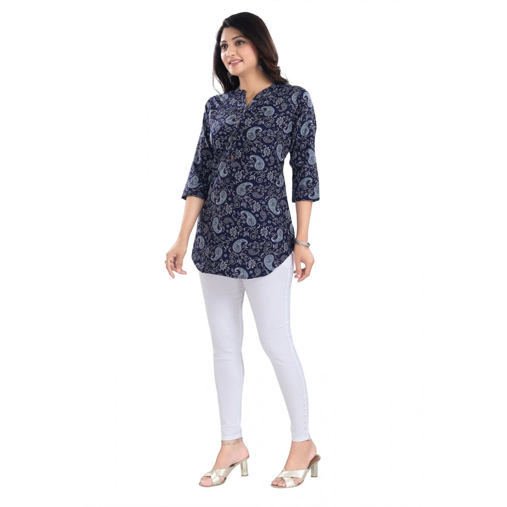 Amfyn Women's 3/4th Sleeve Polyester Tunic Short Top (Blue)