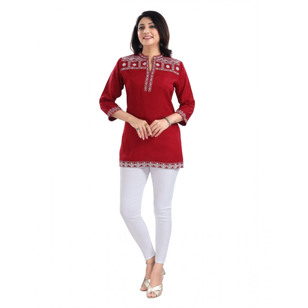 Amfyn Women's 3/4th Sleeve Viscose Tunic Short Top (Red)