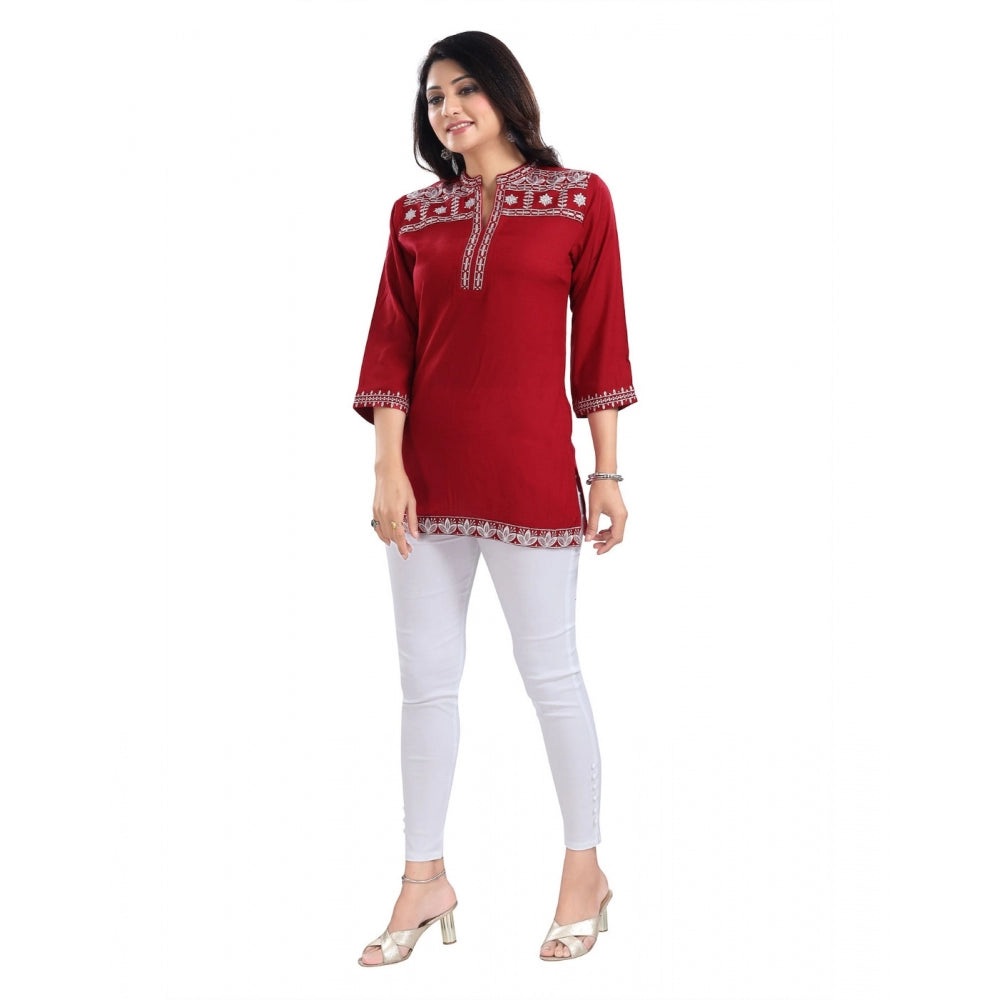 Amfyn Women's 3/4th Sleeve Viscose Tunic Short Top (Red)