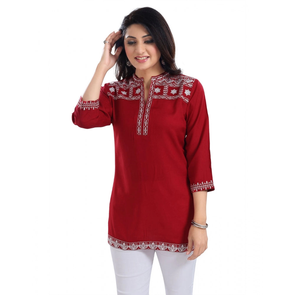 Amfyn Women's 3/4th Sleeve Viscose Tunic Short Top (Red)