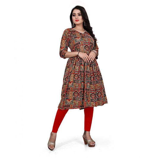 Amfyn Women's Rayon Foil Printed Straight Kurti (Multi Color)